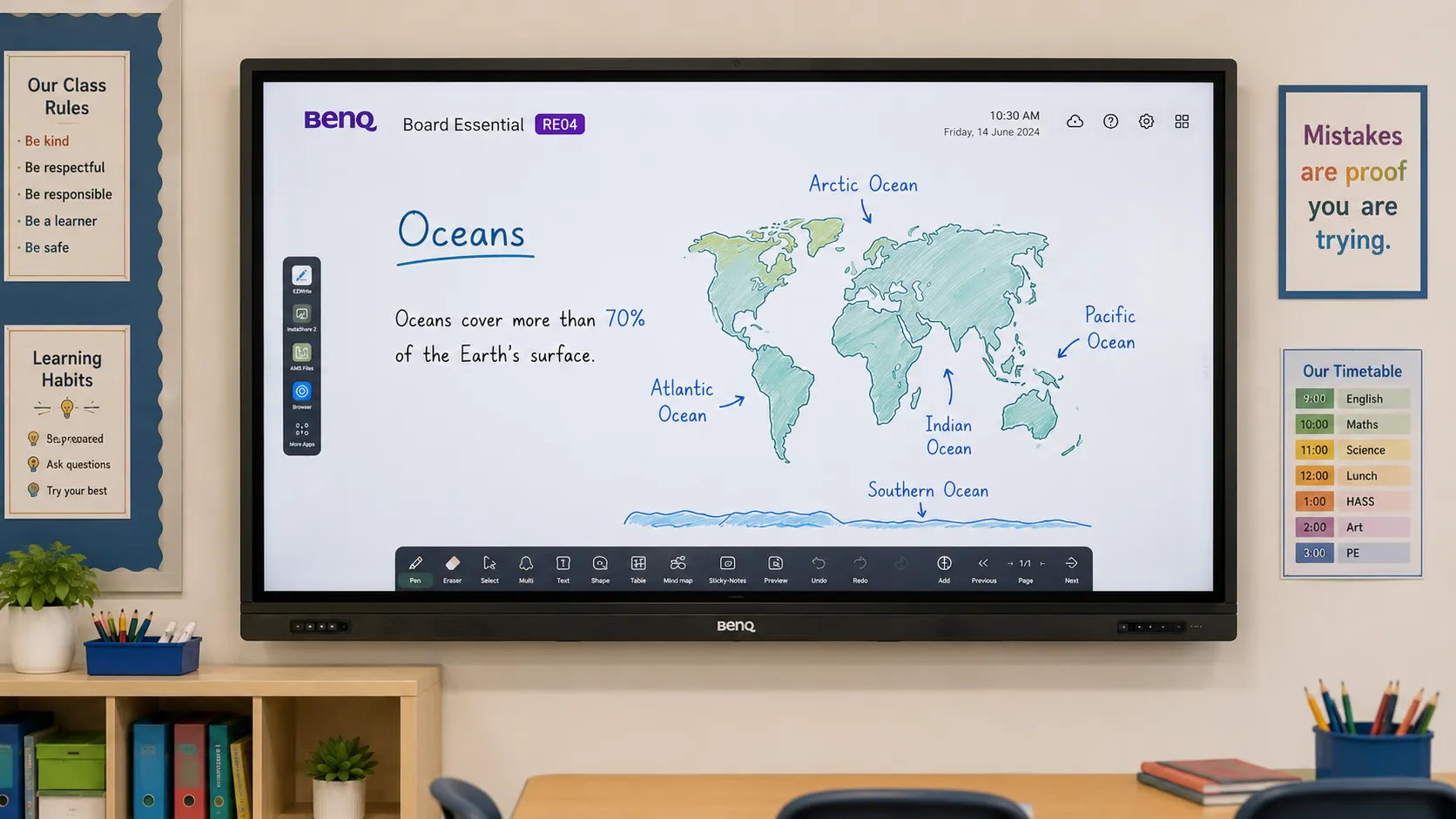 BenQ Board Essential RE04 interactive whiteboard in an Australian classroom