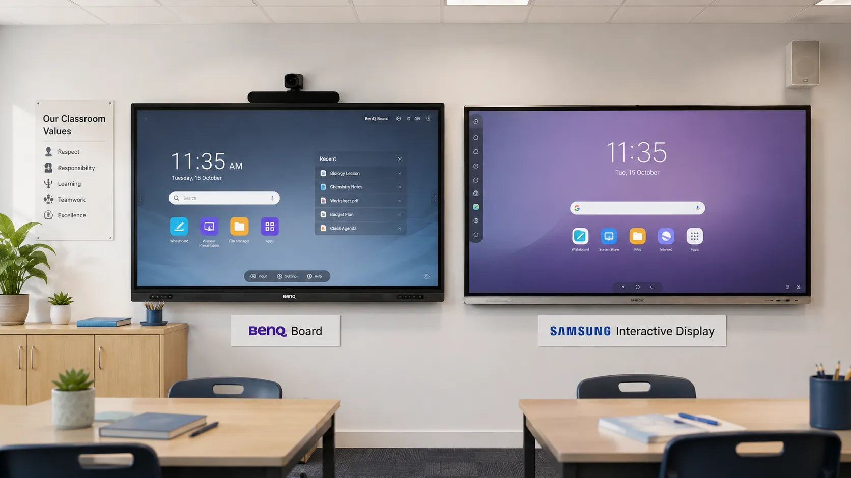 BenQ Board and Samsung interactive whiteboard side by side in an Australian classroom