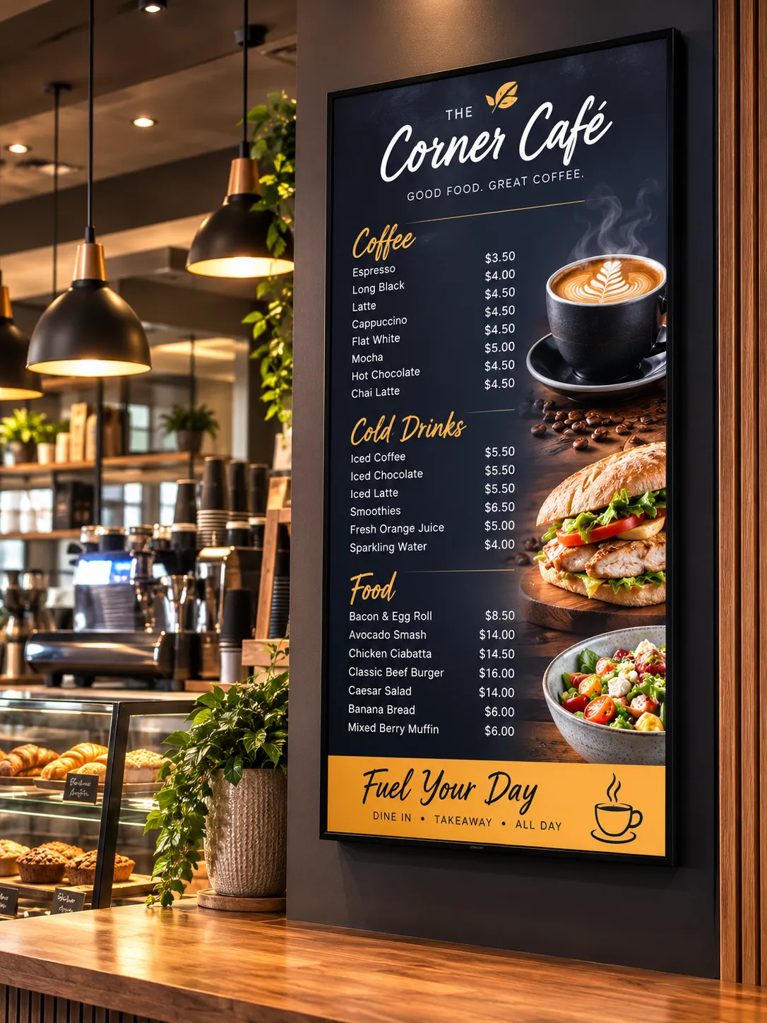 Digital menu board display in a café environment — a common duty cycle mismatch scenario