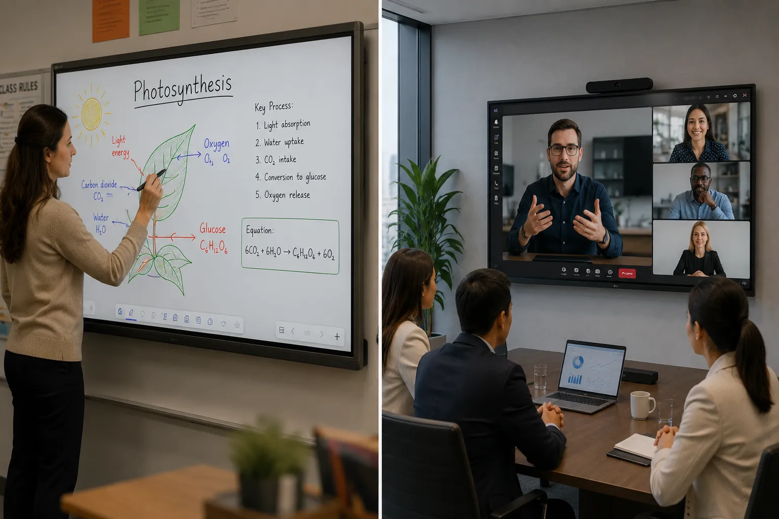 Comparison of annotation-heavy classroom teaching versus corporate meeting room use case for interactive whiteboards