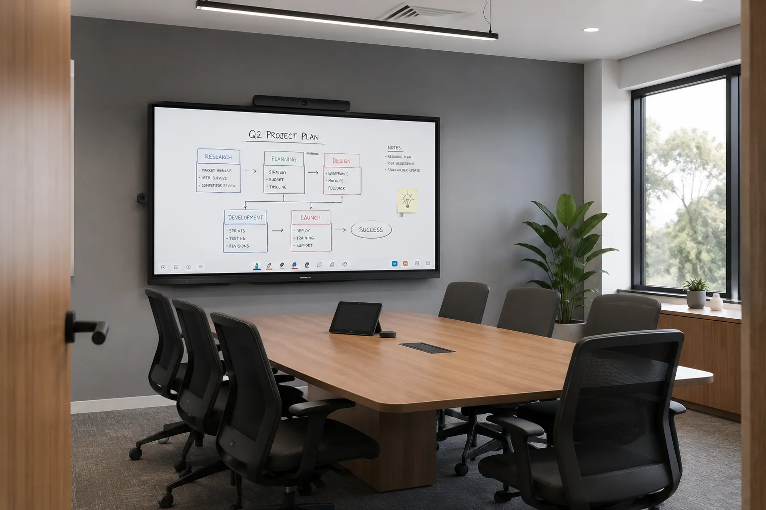 Interactive whiteboard display mounted in an Australian corporate meeting room