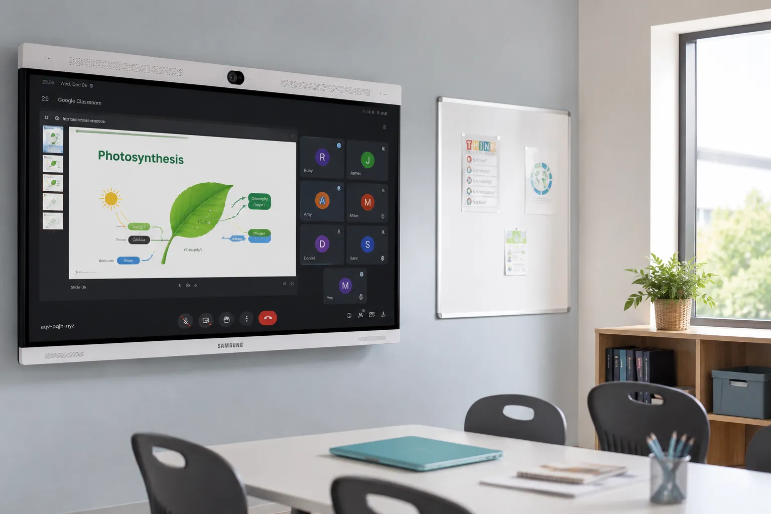 Samsung WAFX-P interactive whiteboard in Australian school classroom showing built-in camera and speakers