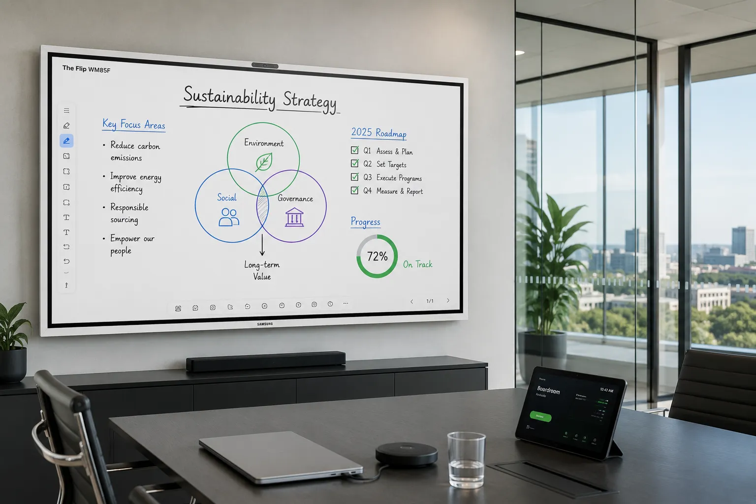 Samsung Flip WMFX interactive whiteboard in glass-walled Australian boardroom