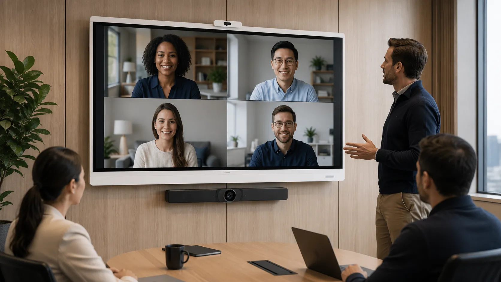 SMART Board room solution with video bar — complete meeting room setup