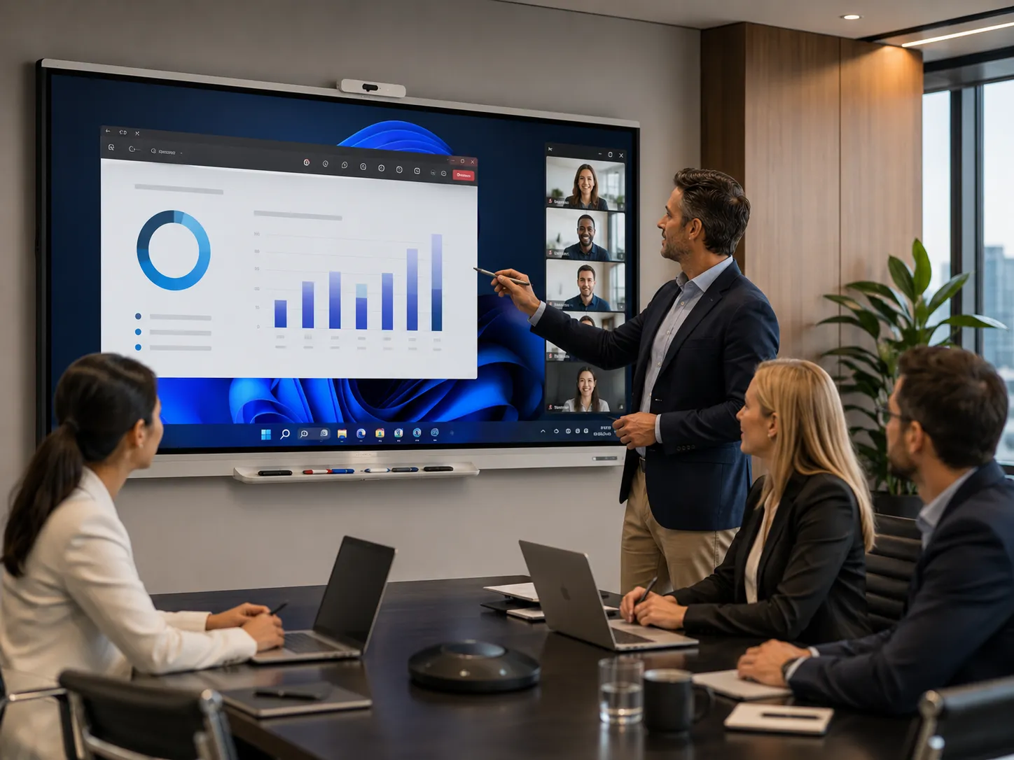 SMART Board T Pro QLED display in a corporate meeting room